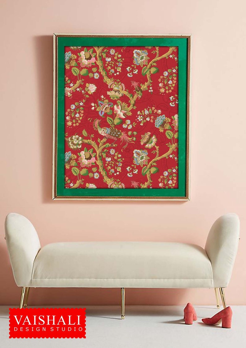 Jacobean bird pattern, rich jewel tone colours,home wall art decor, Digital Print download image 2