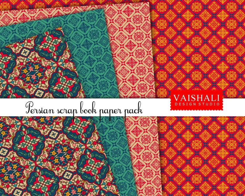 Persian Pattern, Coordinated Prints, Rich Jewel Tone Colours, 4 Sheets ...