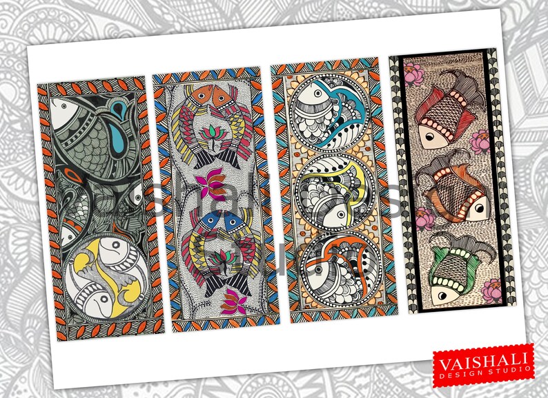Madhubani Folk Art Bookmark Template printable 2.5x - Etsy