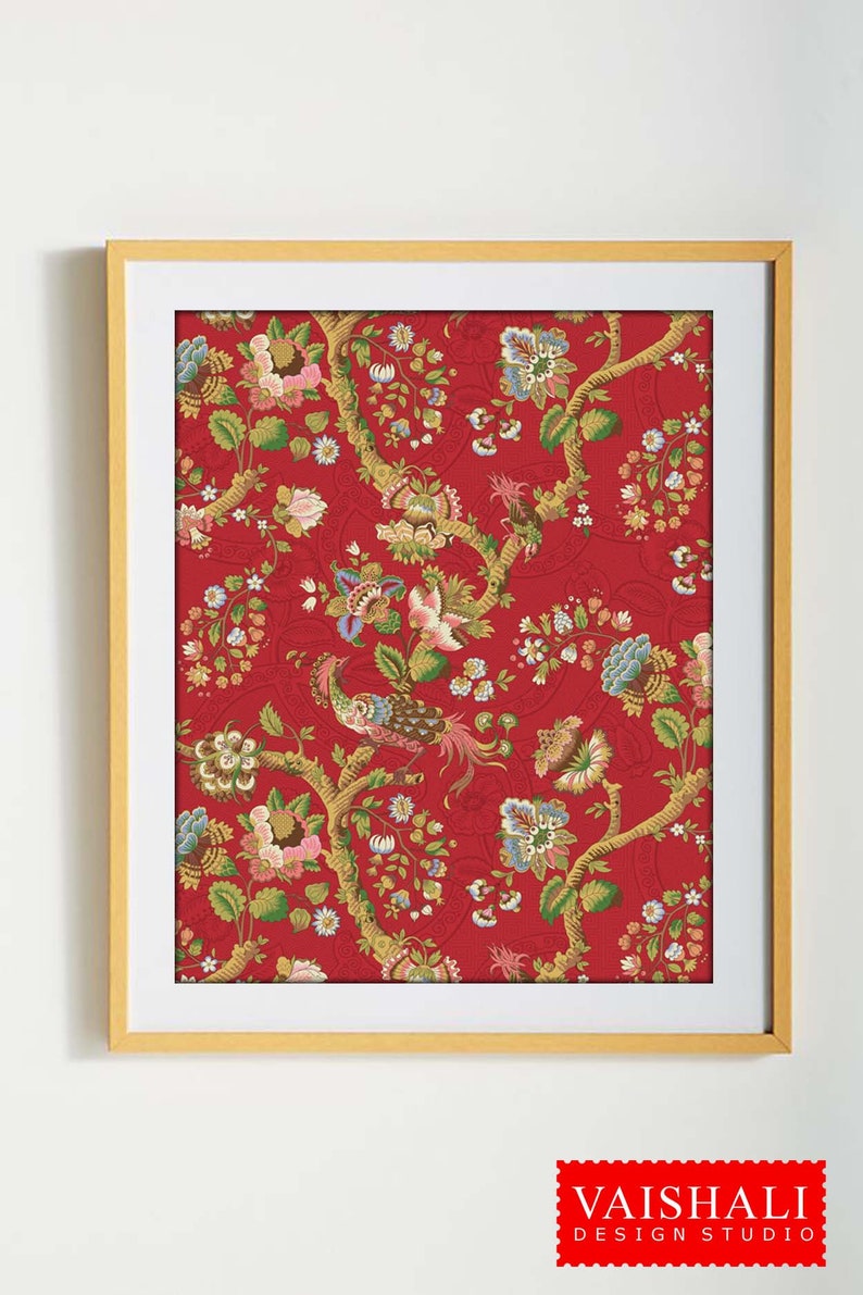 Jacobean bird pattern, rich jewel tone colours,home wall art decor, Digital Print download image 5