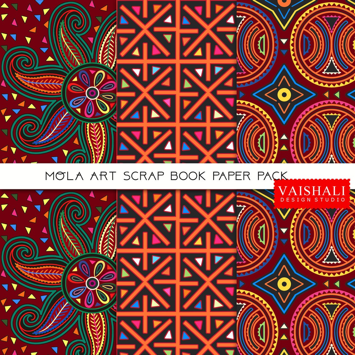 Mola Art Print Multicolour 3 Sheets Seamless Print Pre Etsy Denmark