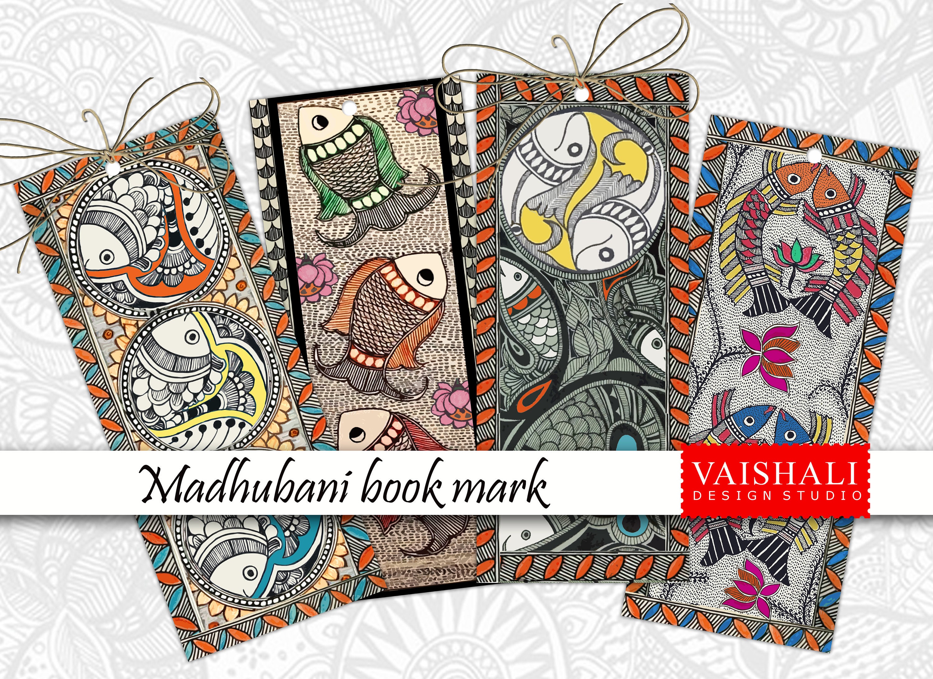 Buy Madhubani Folk Art , Bookmark Template ,printable 2.5x 6,digital