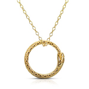 Eternity Circle Necklace- Gold Snake Necklace for Women- Ouroboros Open Circle Necklace- Circle loop- Sterling Silver Circle Chain Necklace-