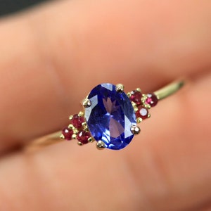 14k Solid Gold Art Deco Ring , tanzanite engagement ring, Ruby ring, december birthstone,solitaire ring, dainty gold ring