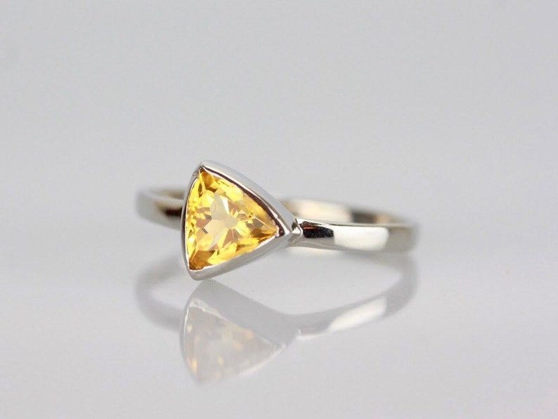 November Birthstone Jewelry Trillion Cut Citrine Ring Sterling Silver Citrine Stacking Ring Dainty Triangle 925 Silver Minimal Ring
