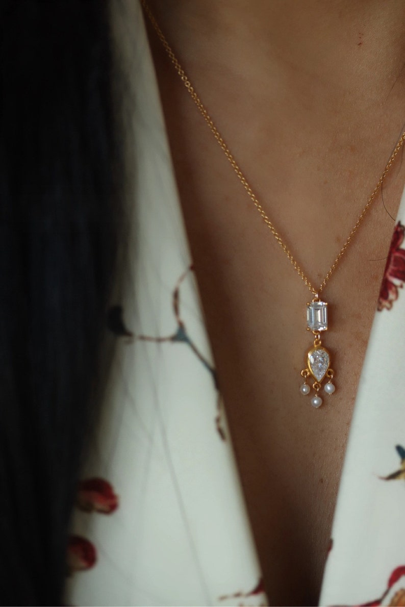 Emerald cut cz necklace Clearance