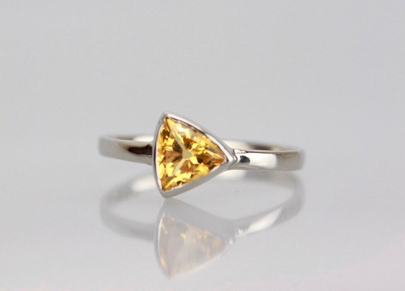 November Birthstone Jewelry Trillion Cut Citrine Ring Sterling Silver Citrine Stacking Ring Dainty Triangle 925 Silver Minimal Ring