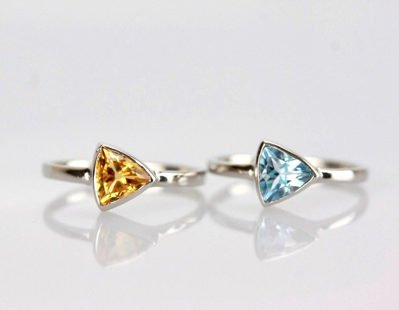 November Birthstone Jewelry Trillion Cut Citrine Ring Sterling Silver Citrine Stacking Ring Dainty Triangle 925 Silver Minimal Ring