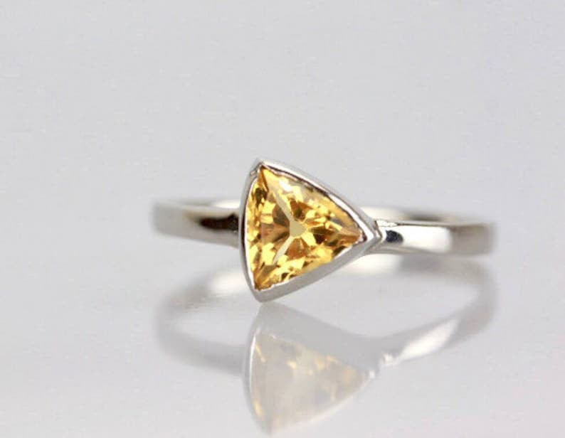 November Birthstone Jewelry Trillion Cut Citrine Ring Sterling Silver Citrine Stacking Ring Dainty Triangle 925 Silver Minimal Ring