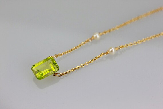 Emerald Cut Peridot \u0026 Pearl Necklace 