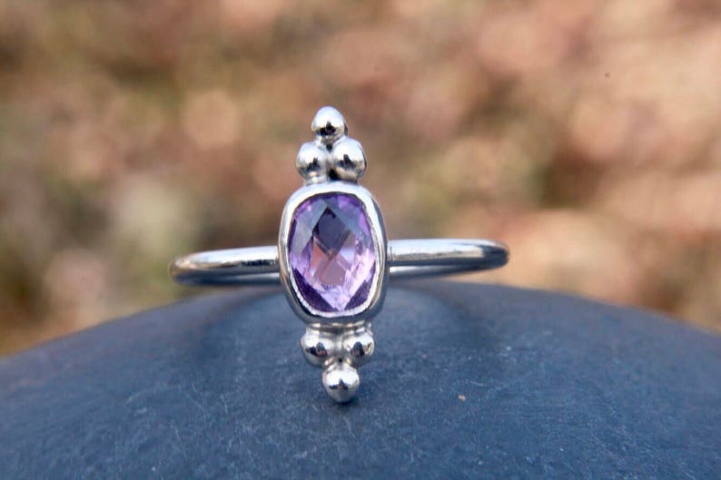 triple dots Amethyst ring stelring silver ring gift for her purple gemstone stacking ring gemstone ring february birthstone ring
