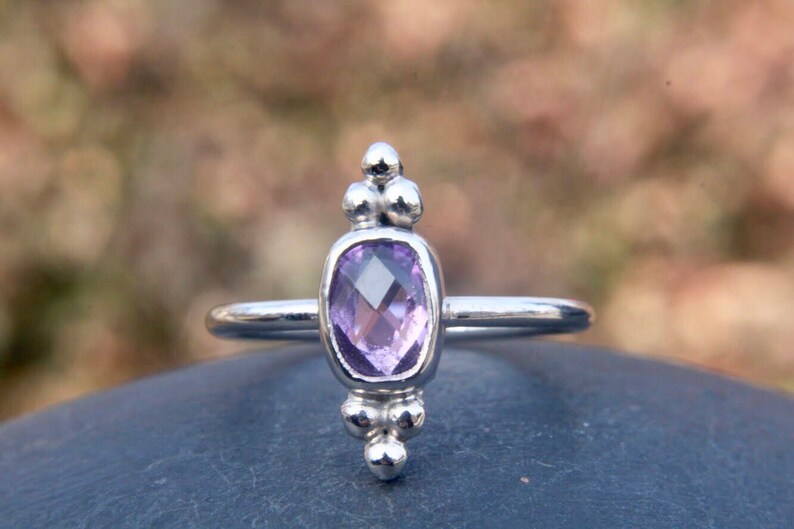 triple dots Amethyst ring stelring silver ring gift for her purple gemstone stacking ring gemstone ring february birthstone ring