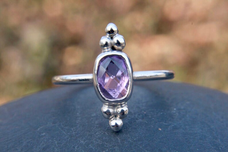 triple dots Amethyst ring stelring silver ring gift for her purple gemstone stacking ring gemstone ring february birthstone ring