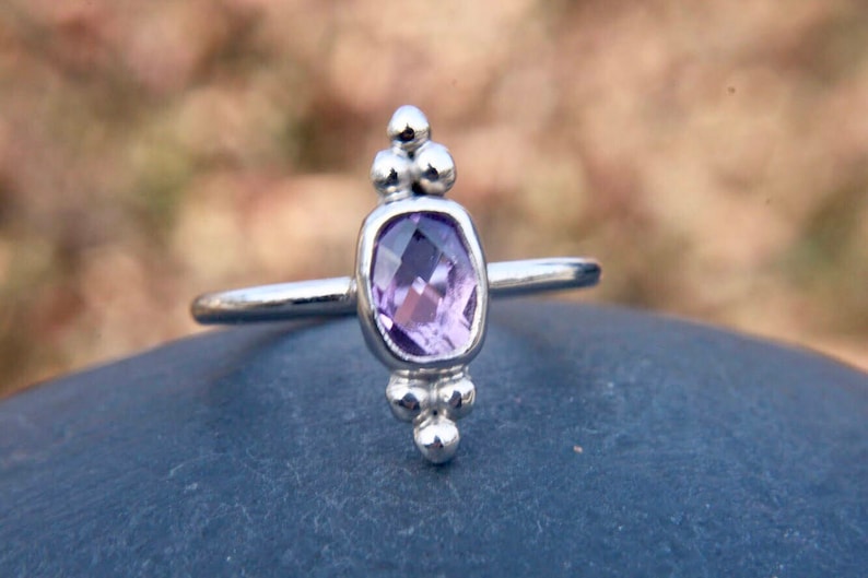 triple dots Amethyst ring stelring silver ring gift for her purple gemstone stacking ring gemstone ring february birthstone ring