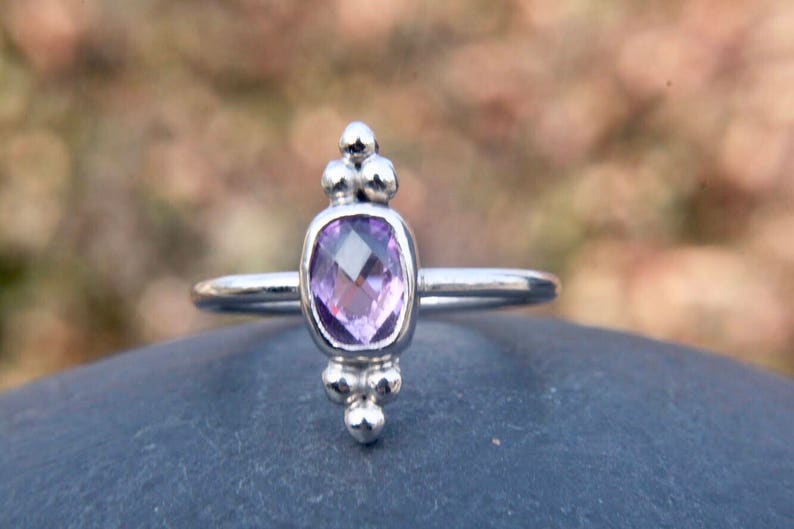 triple dots Amethyst ring stelring silver ring gift for her purple gemstone stacking ring gemstone ring february birthstone ring