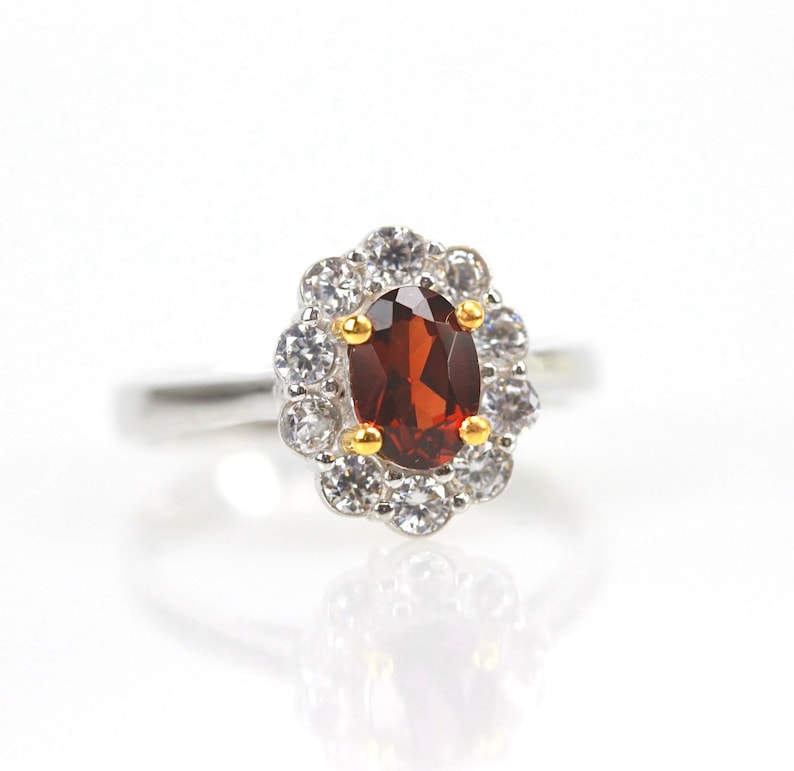 Princess ring garnet engagement ring Kate Middleton ring princess Diana ring 925 sterling silver solitaire accent ring flower ring