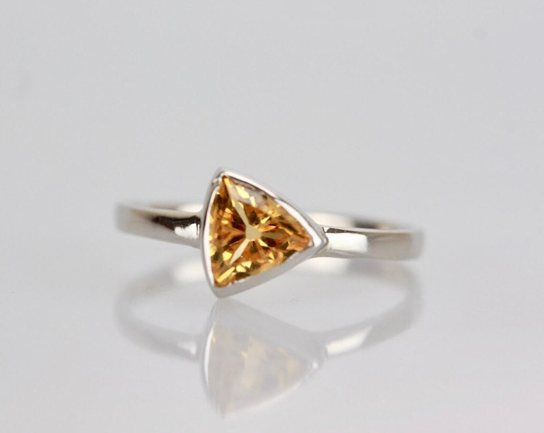 November Birthstone Jewelry Trillion Cut Citrine Ring Sterling Silver Citrine Stacking Ring Dainty Triangle 925 Silver Minimal Ring
