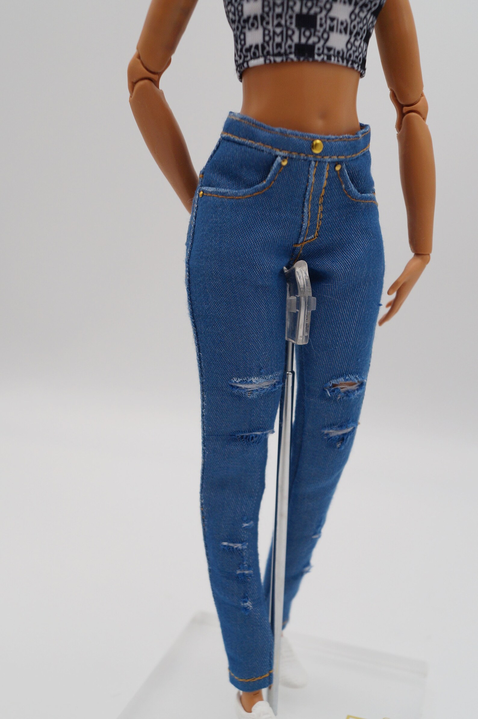 Blue jeans for Barbie MTM. With pockets. Pants on a doll. Etsy