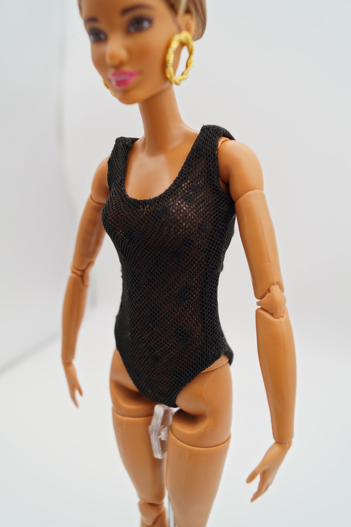 Black bodysuit of elastic mesh for MTM Barbie doll Etsy