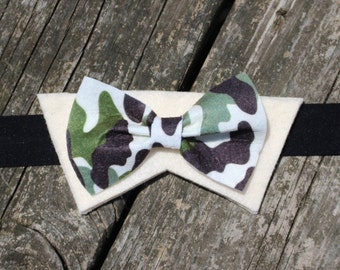 Camo! Tuxedo bow tie with soft, stretchy band