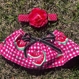 Watermelon skirt & stretchy flower neck-band set, Mini Pig Clothes