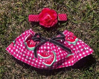 Watermelon skirt & stretchy flower neck-band set, Mini Pig Clothes