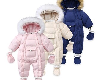 Toddler Baby Kids Winter Warm Hooded Romper Fleece Lined Boy Girl Unisex Snowsuit Winter Bodysuit Sleepsuit Outfit Navy Maroon Size 12Months 4Yrs UK 