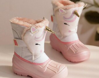 Girls Unicorn Snow Boots Waterproof Slip Resistant Cold Weather Shoes Brand Boy Girls Rubber Boots for Kids Fashion Sneakers