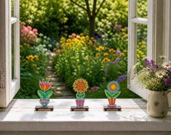 Mary Engelbreit Mini Flower Garden Set | Daisy, Tulip & Sunflower Laser Sculptures