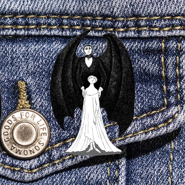 Edward Gorey Dracula & Lucy Pinch Button