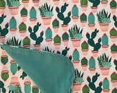 Boho Peach and Teal Cactus Flannel Swaddle Baby Blanket-Double Sided Receiving Blanket-Boho Cactus Blanket- Receiving Blanket-Handmade