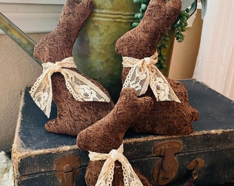 Faux Chocolate Crushed Velvet Brown Bunny 5.5 x 9.5", Handmade Fabric Bunny, Brown Velvet Bunny,  Handmade Bunny - Sold Separately