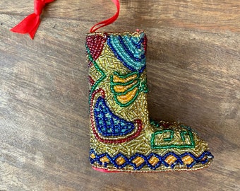 Vintage Peruvian Glass Bead Boot Christmas Ornament