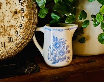 Vintage Mayer China Ironstone Creamer, Blue Floral Transferware, Midcentury Pitcher
