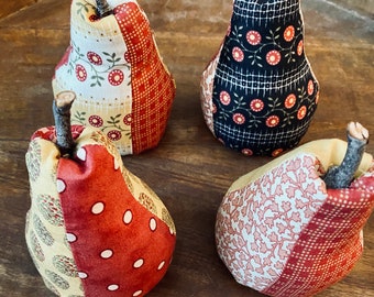 Handmade Patchwork Fabric Pears, Handmade Pears, Fall Pear Decor, Fall Decorations, Pear Decorations