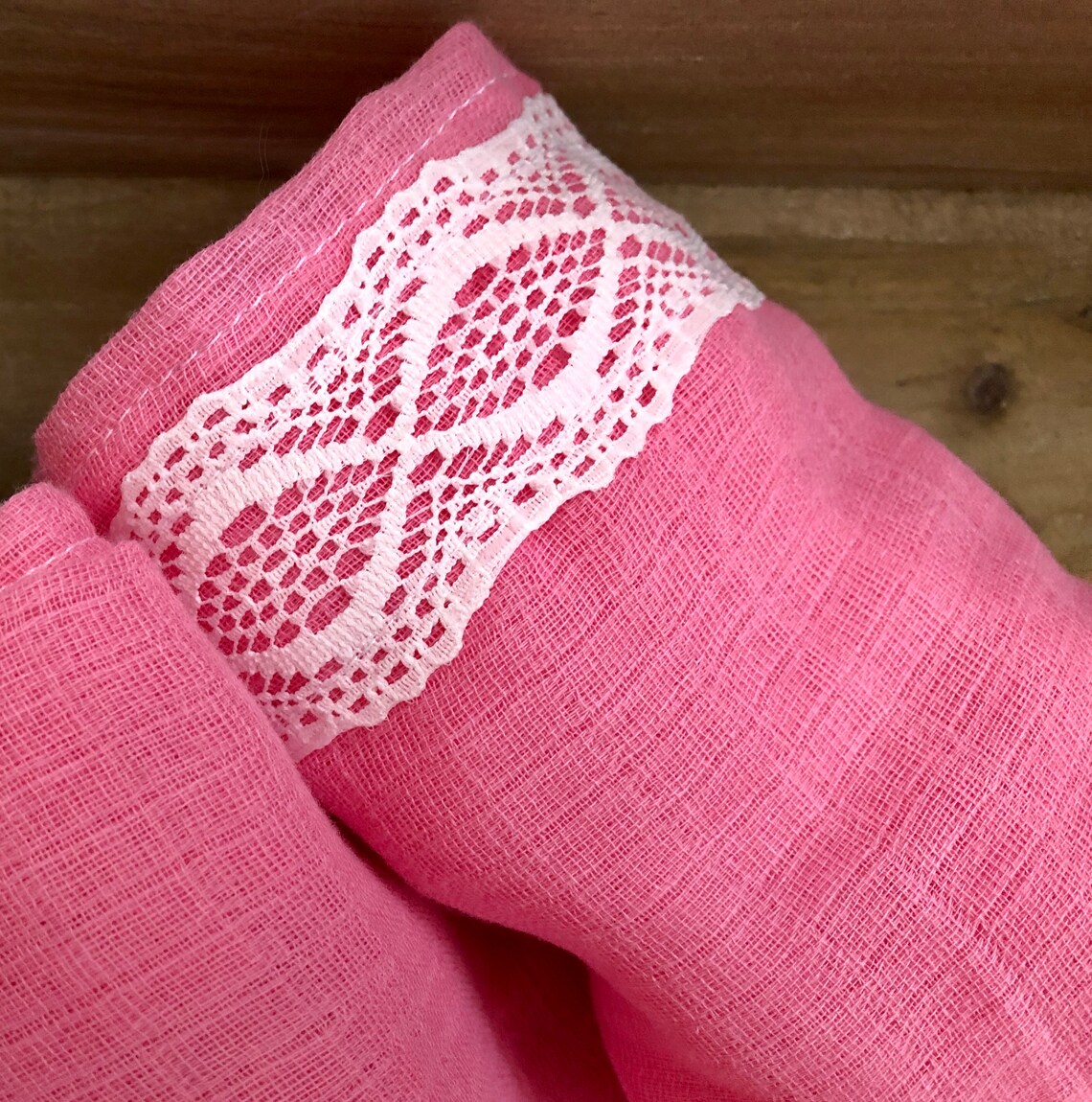 Pink Gauze With White Lace Baby Blanketsingle Gauze Baby Etsy