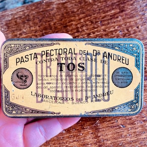 Vintage Pasta Pectoral del Dr. Andreu Klappdose, Medizinbox, hergestellt in Spanien 1930er Jahre