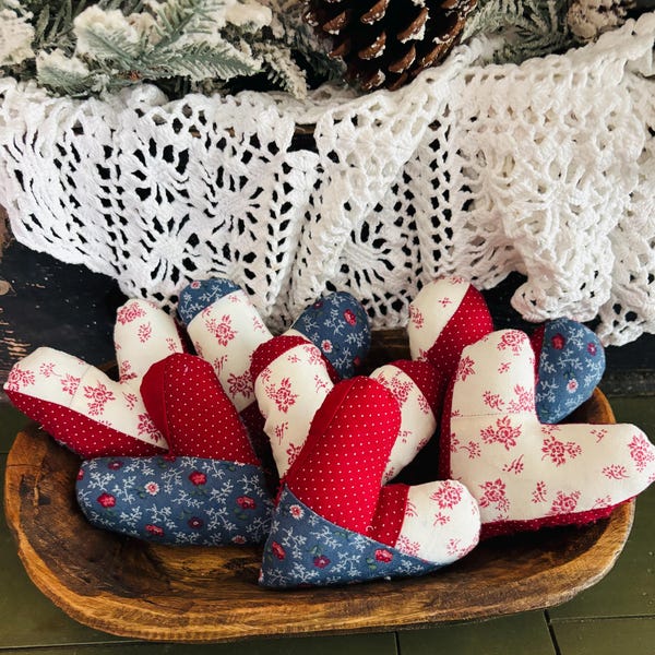 Vintage Quilt Herz Schüsselfüller, rot weiß blau, handgefertigte Verzierung