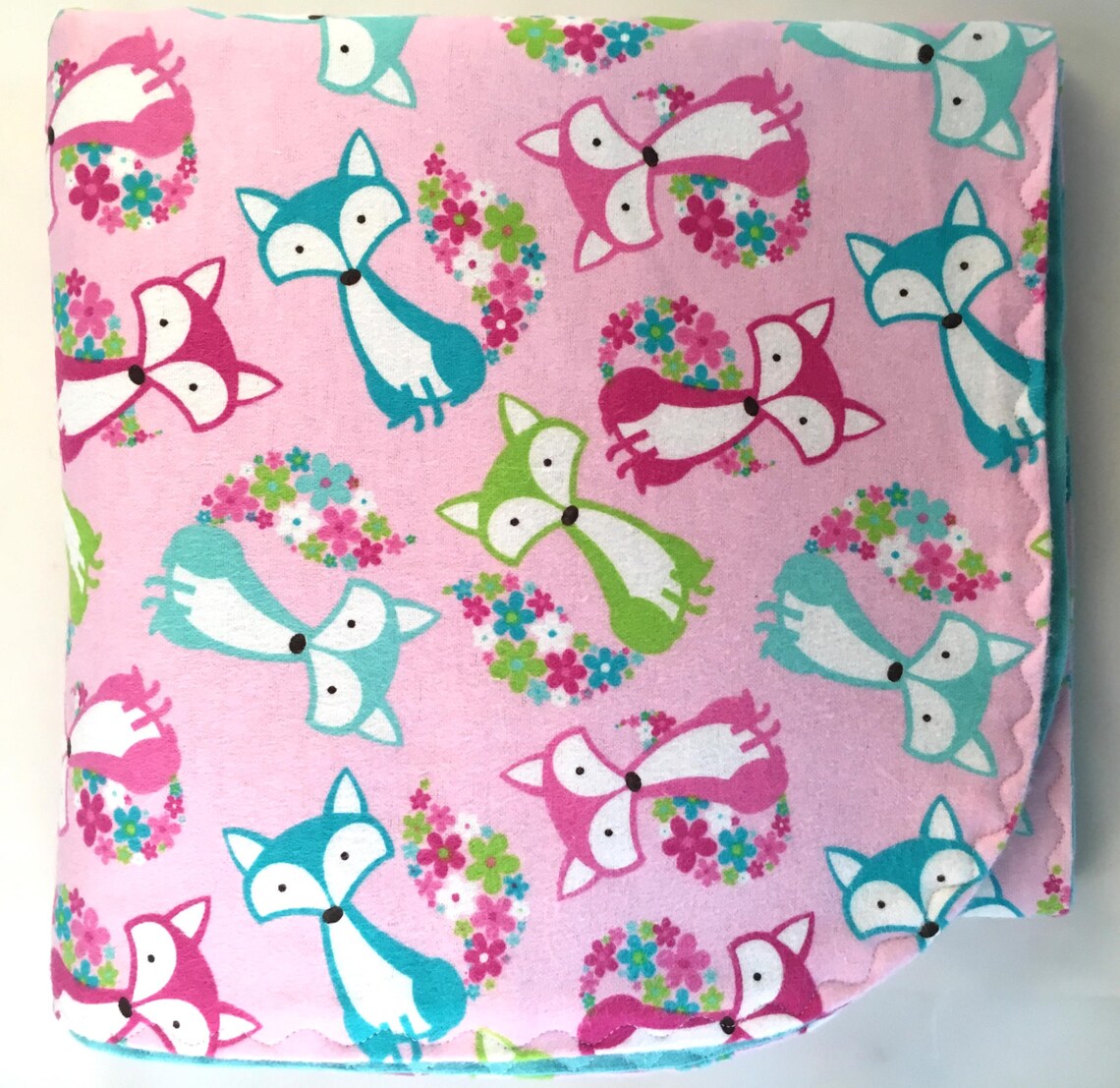 Pink and Aqua Fox Swaddle BlanketDouble Sided Flannel Etsy