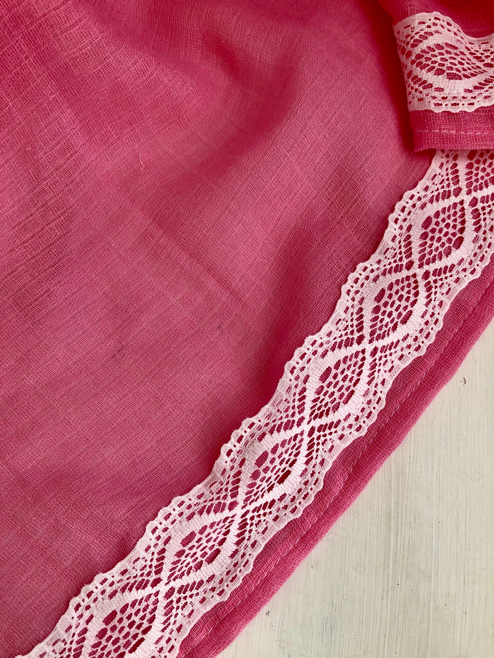 Pink Gauze With White Lace Baby Blanketsingle Gauze Baby Etsy