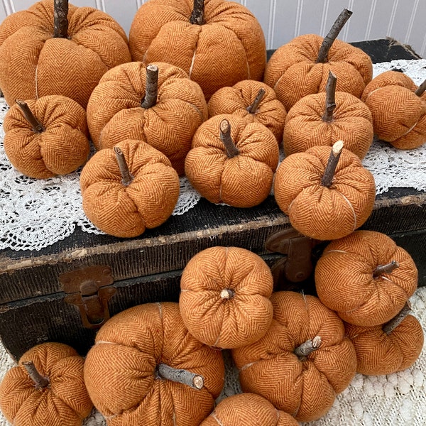 Multiple Orange Herringbone  Flannel Fabric Pumpkins ,Handmade Fabric Pumpkin, Fall Decor, Halloween, Fabric Pumpkins - Sold Separately
