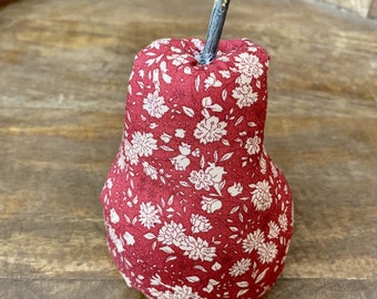 Handmade Fabric Pear, Rustic Fall Decoration with Tree Branch Stem