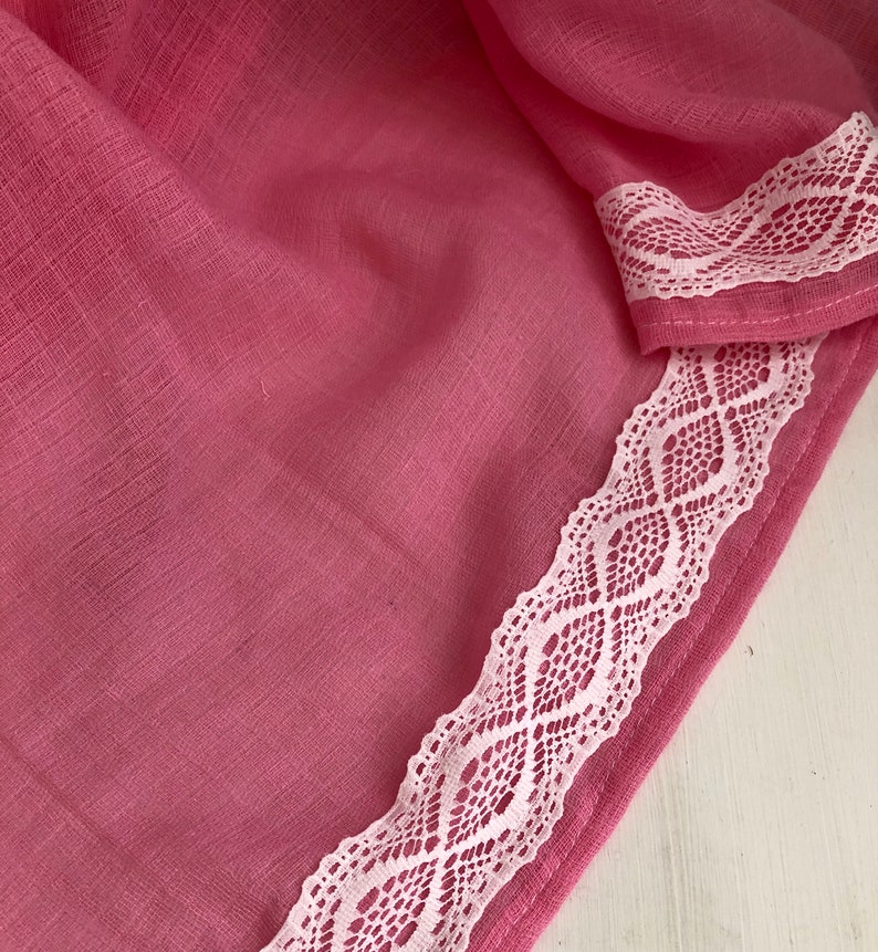 Pink Gauze With White Lace Baby Blanketsingle Gauze Baby Etsy