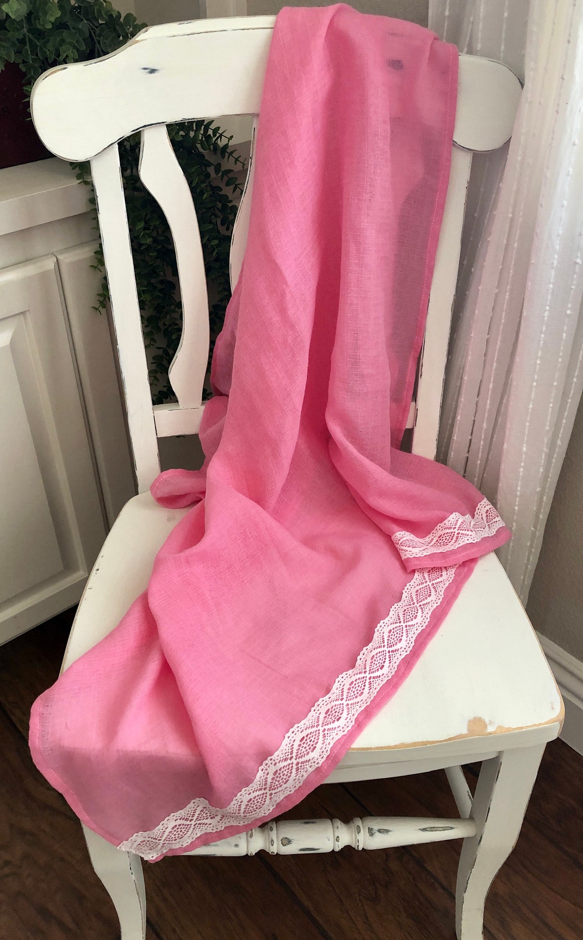 Pink Gauze With White Lace Baby Blanketsingle Gauze Baby Etsy