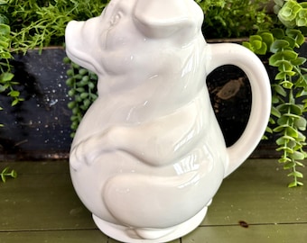 Vintage vit keramisk griskanna, tillverkad i USA på 1980-talet, heminredning