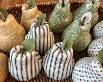 Handmade Fabric Pear Decor with Felt Leaf, Fall Decorations (Sold Separately)