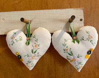 Repurposed Embroidered Linen Hearts, Embroidery Hearts, Valentine Hearts - Sold Separately