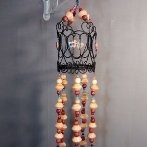 wood beads, gorgeous, unique, decorative hanging, blue bells, pretty, large, great gift, hearts, black, metal, room decoration, art decor