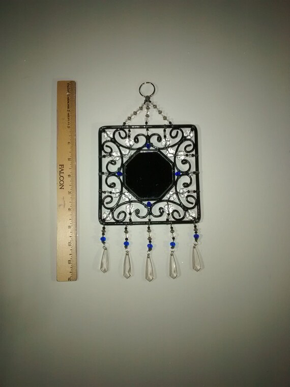 Octagon Mirror Black Filigree Swarovski Crystals Pretty Etsy