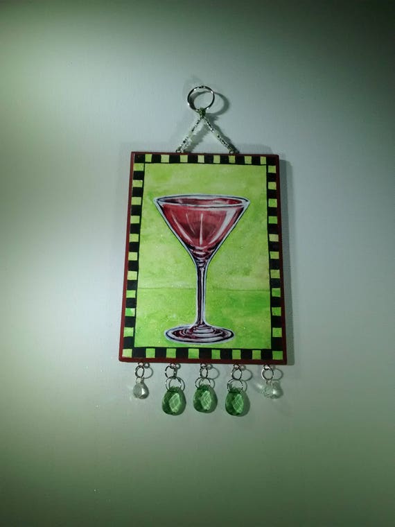Rose Martini Glass Wall Art Green Great Gift Decor Painting Room Decorative Hanging Pretty Modern Artwork